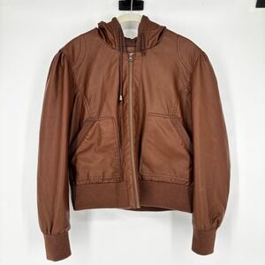 Vintage Beverly Hills Polo Club Faux Leather Hooded Cropped Bomber Jacket sz XXL